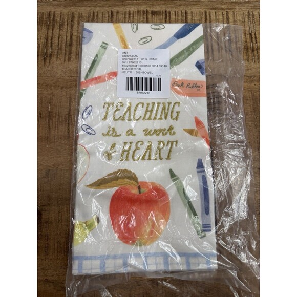New Anthropologie "Teaching is A Work of Heart" Dish Towel 100% Cotton - Picture 8 of 8